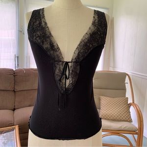 On Gossamer black mesh and lace tie front camisole. Size small.